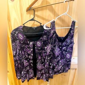 Gorgeous two piece purple and black sparkly tank and cardigan. 2XL.